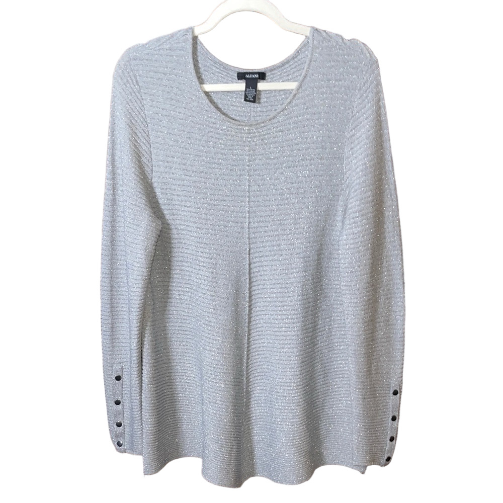 Alfani Silver Sweater with Button Details Size L